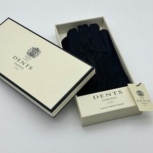 Dents Mens Luxury Black Leather Gloves XL Lined Three-Point Stitching New in Box